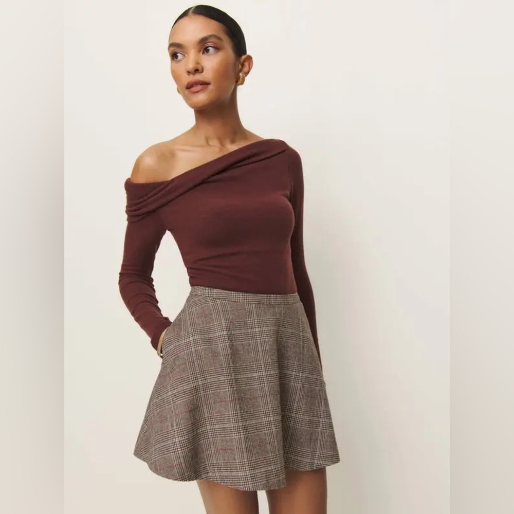 NWT Reformation Hanna Wool Blend Checkered Skirt Size 4